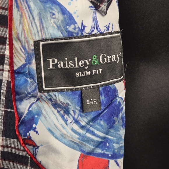 Paisley & Gray Men's Blue Plaid Bromley Notch Slim Fit Cotton Jacket Size 44R - Picture 7 of 13